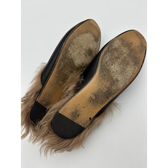 Gucci Princetown Horsebit Accent Black Leather Mules Fur Lined Size 9 39 Loafers - Picture 11 of 16